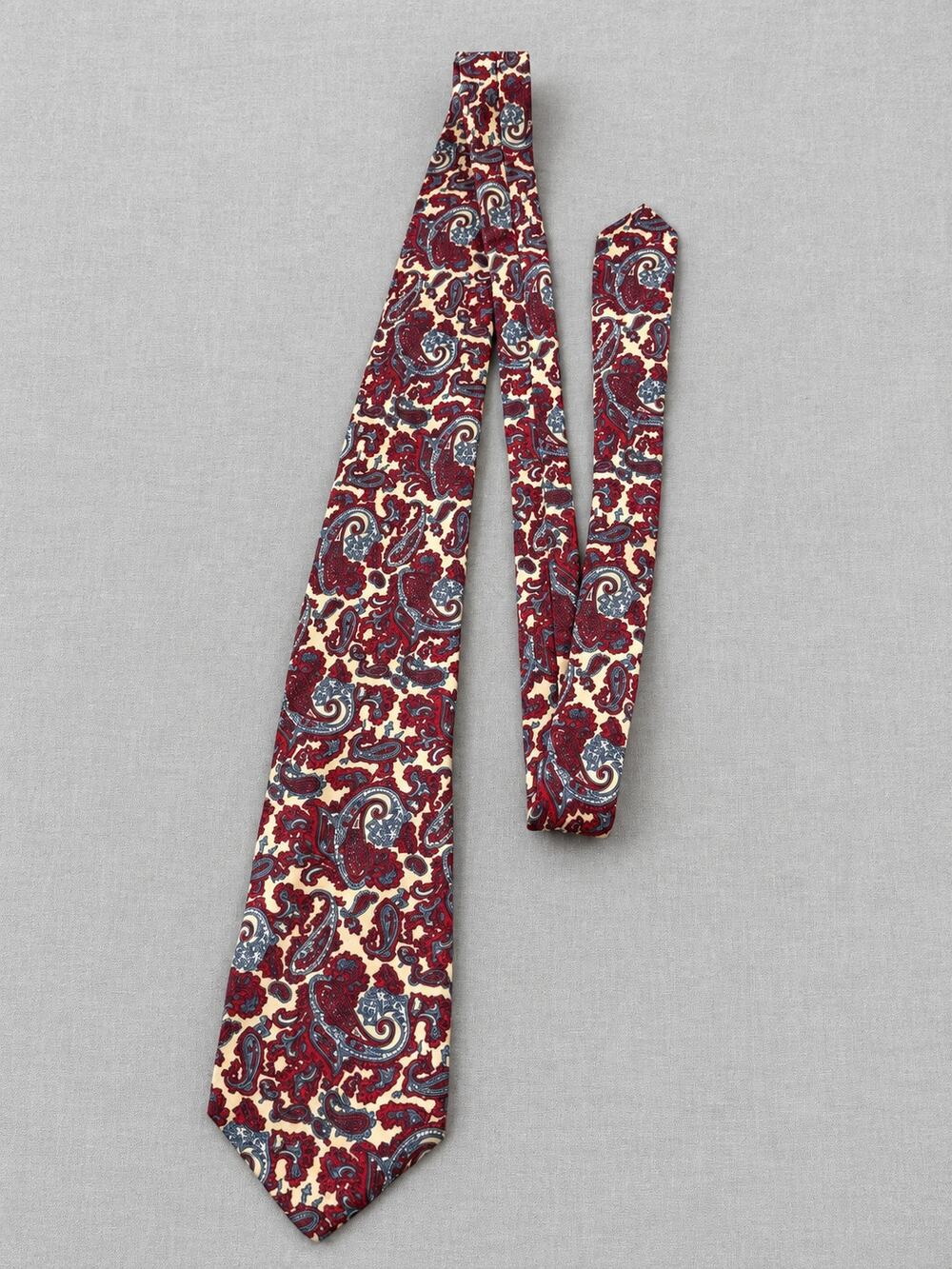 Vintage 1970s Christian Dior Cravates Silk Tie Paisley Red Blue Cream Wide